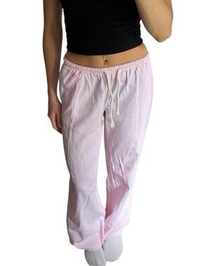 Cider Pink and White Striped Linen Pants Medium | Lightweight Summer Wide-Leg